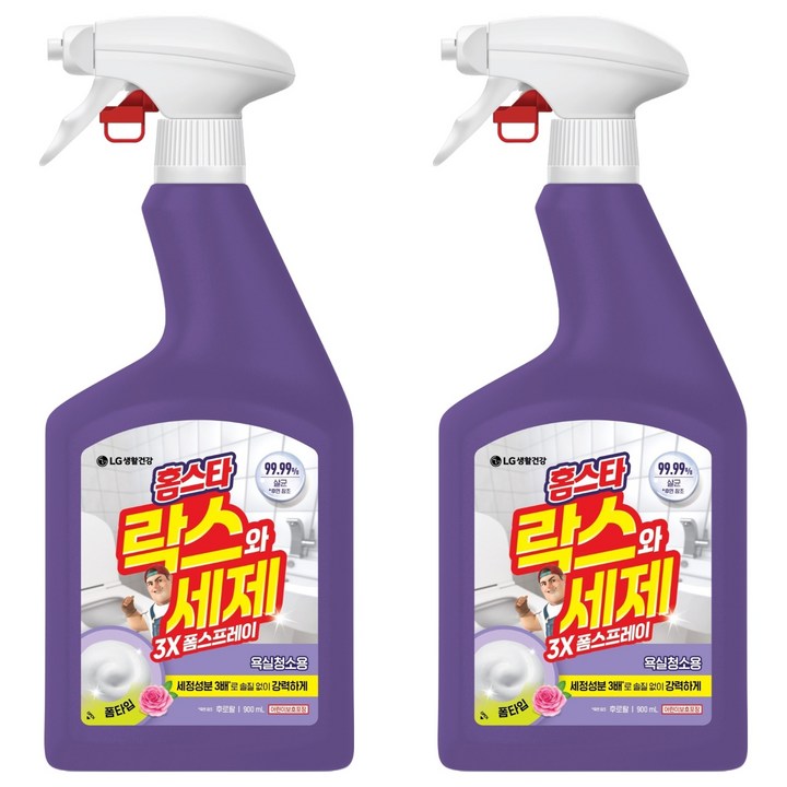 홈스타 락스와세제 3X 폼스프레이 후로랄 욕실청소용, 2개, 900ml