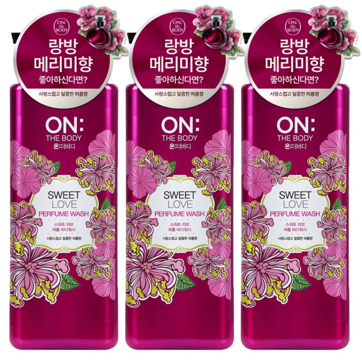 온더바디 퍼퓸 약산성 스위트러브 바디워시 피치 앤드 화이트머스크향, 865ml, 3개
