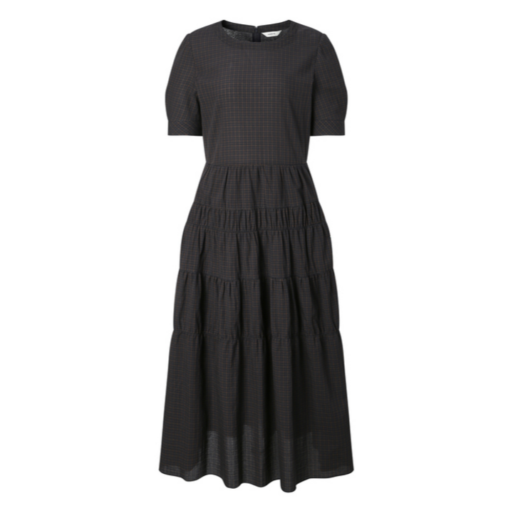 백화점정품 헤지스 레이디스 원피스 25브라운 체크 면 반팔원피스 HSDR5C702 하객