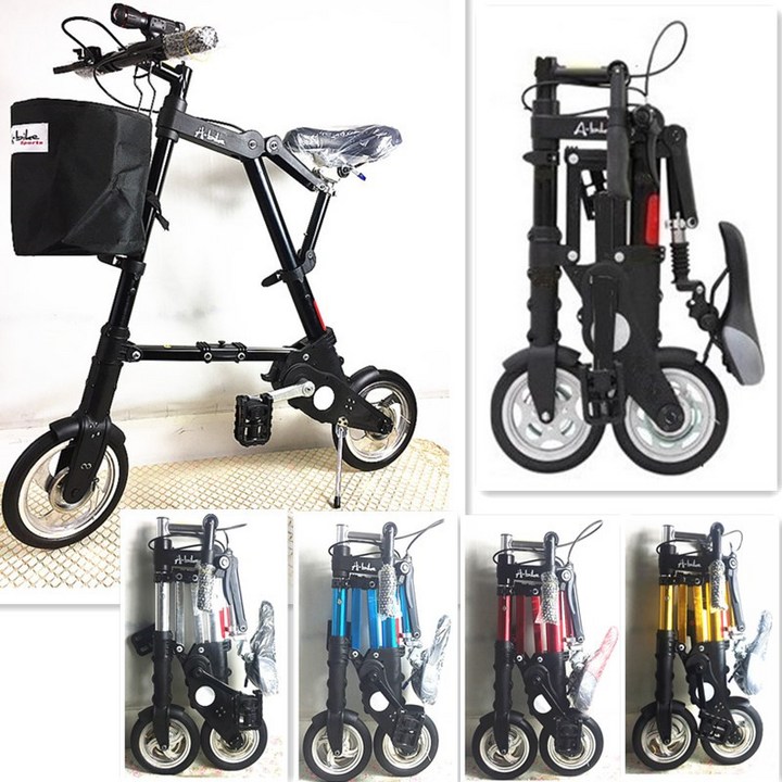 접이식 미니자전거 미니벨로 자전거 휴대용 피트니스, 8인치 두꺼운 고급 버전공압 타이어 검정색 1.65