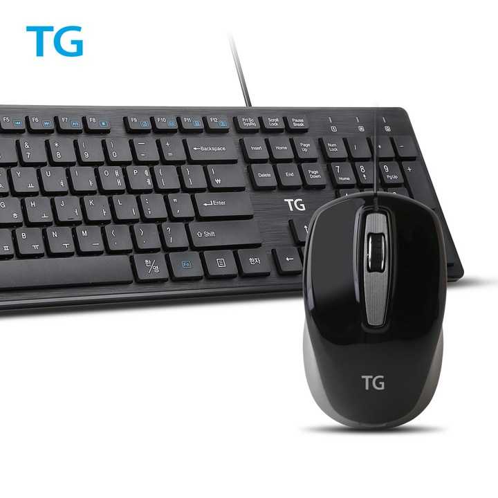 TGKM500US LOVELY 유선 키보드무소음 마우스 세트키스킨, 블랙