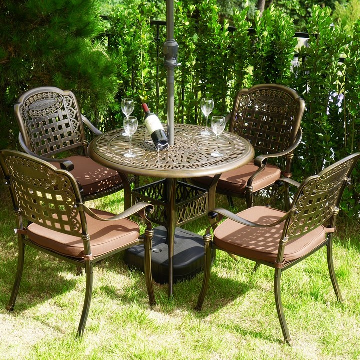 루이자몰 정원 카페 철제 주물 야외테이블세트 주물테이블 90cm + 엘리스의자 4개 4인용, 혼합색상