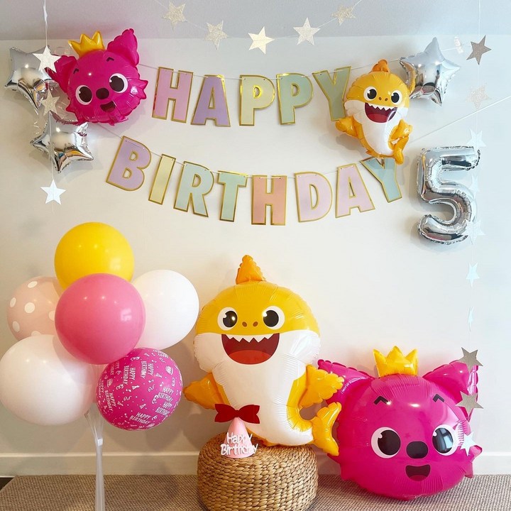 두돌생일상 (파티셔스) 아기상어 생일파티 풍선 세트 스틱풍선 캐릭터 500일 세돌 두돌 네돌 생일상