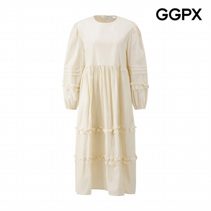 AK플라자 GGPX 라운드넥 프릴 캉캉 핀턱 소매 원피스 GP9OP018F