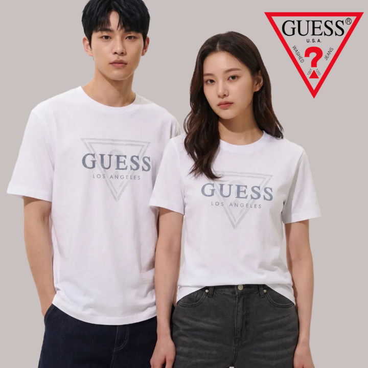 게스 여름 데일리룩 커플티 남녀공용 반팔 티셔츠