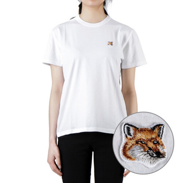 메종키츠네 (AW00103KJ0005 WHITE) 여성 폭스헤드 반팔 티셔츠
