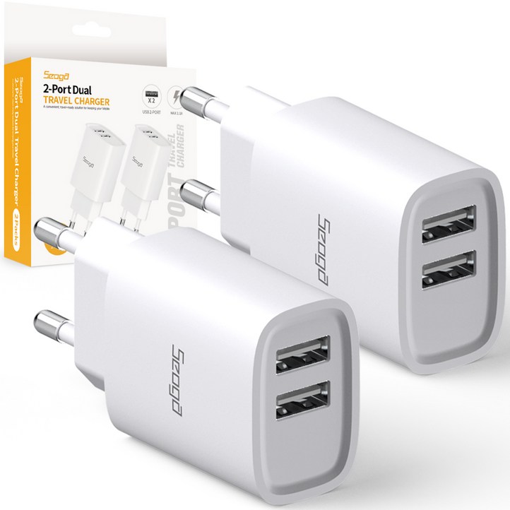 서가 듀얼 2포트 멀티 USB 충전기 어댑터, 화이트, 2개 서가 듀얼 2포트 멀티 USB 충전기 어댑터, 화이트, 2개
