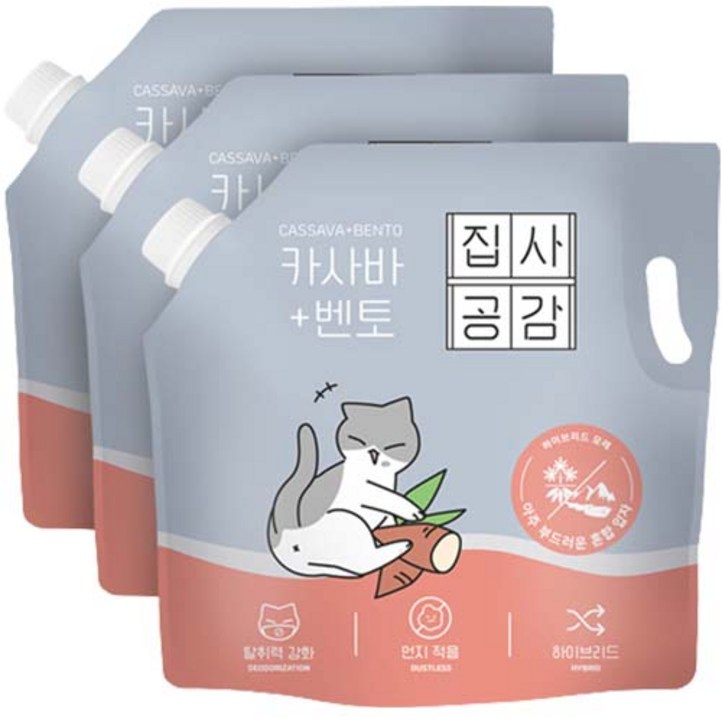 집사공감 응고형 카사바 아주 부드러운 혼합 입자 고양이 모래, 4.53L, 3개, 무향