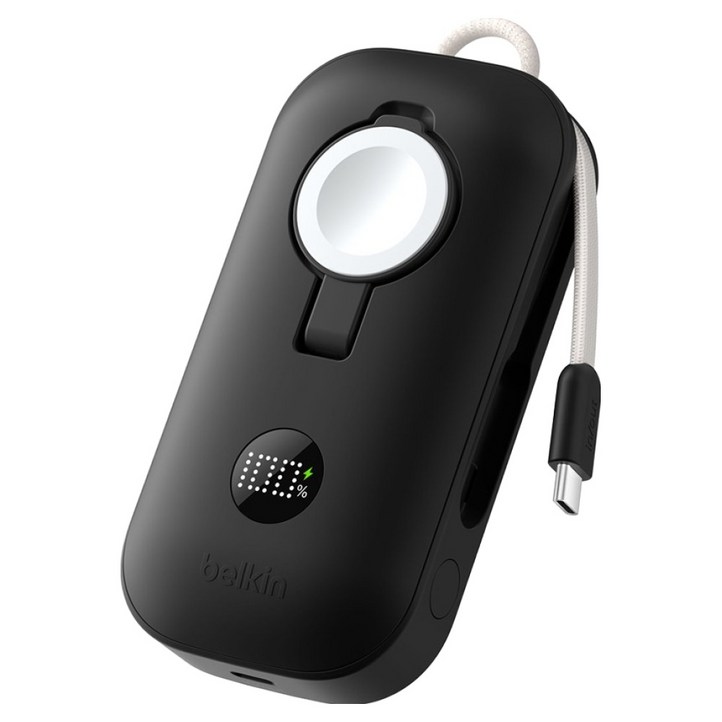 벨킨 부스트차지 프로 Apple Watch 겸용 10K 초고속 충전 45W 디스플레이형 보조배터리 C타입, BPD012fqBK, 블랙