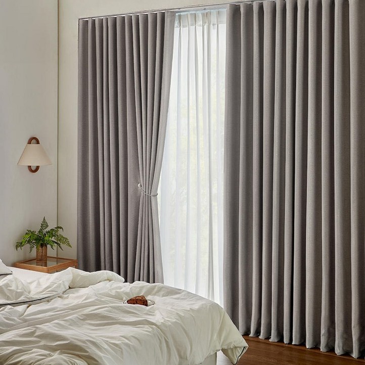 쁘리엘르 그로브 빛차단 사계절 핀형 암막 커튼  자석 타이백 세트