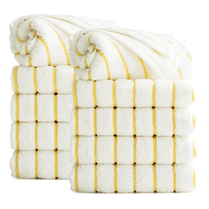 타월톡톡 무형광 시크라인 스트라이프 호텔수건 190g 코마사, 옐로우, 10개