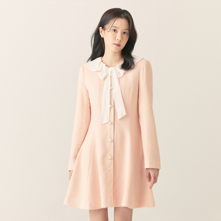 로엠 프릴 리본타이 미니 원피스