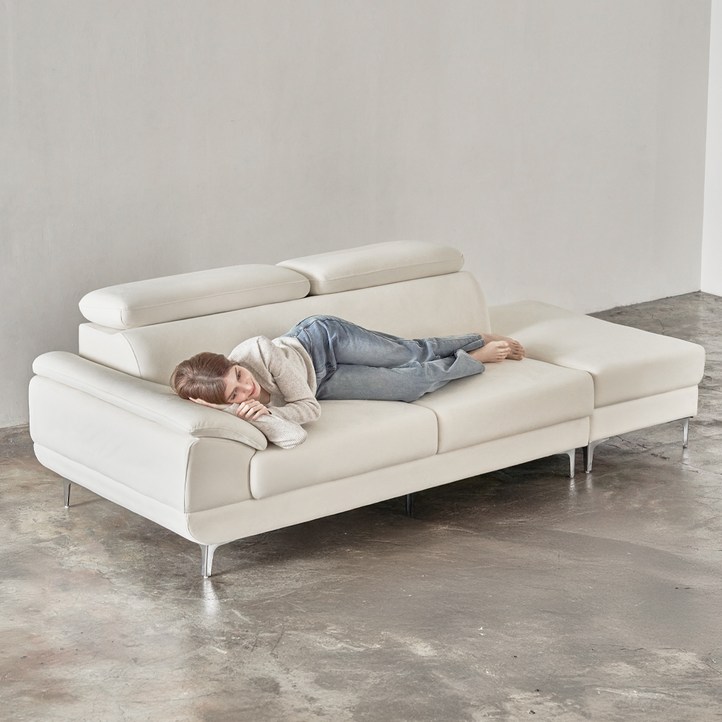 도모 안토니아 플러스 무빙헤드 패브릭 3인용 소파 우형  쿠션 2p 스툴 세트 방문설치, 아이보리