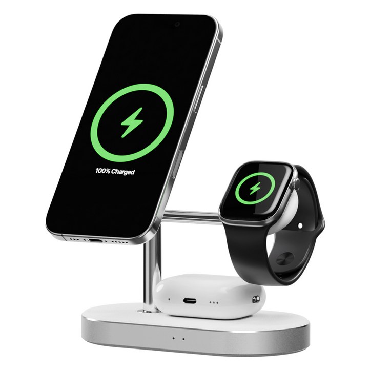 신지모루 Qi2 3in1 M트리 터보 맥세이프 초고속 무선충전 아이폰 애플워치 거치대, 화이트, 1개