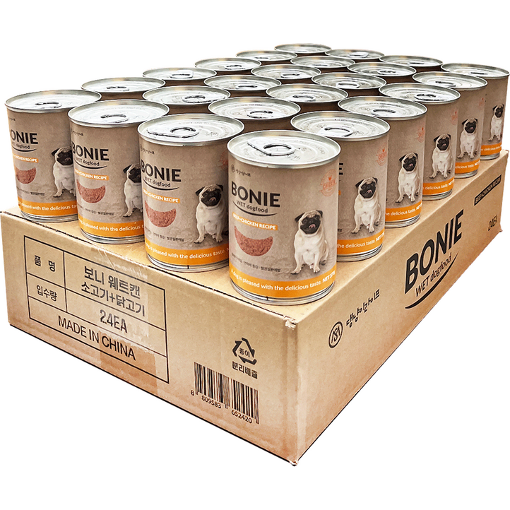 댕냥이라이프 강아지 보니웨트캔, 혼합맛비프치킨, 375g, 24개