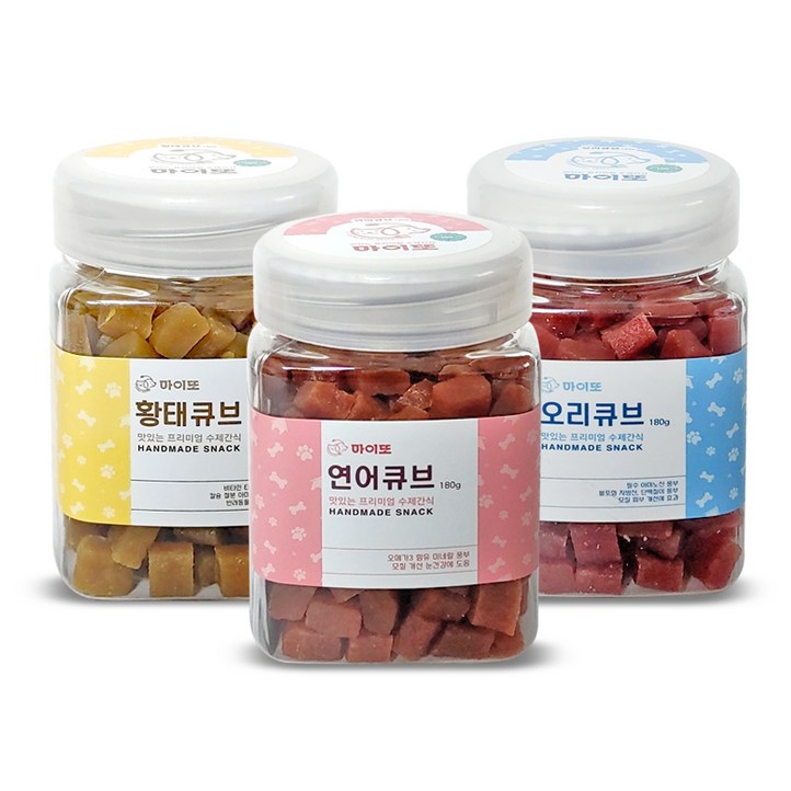 마이또 강아지 수제간식 180g 3종 세트, 1세트, 황태맛, 오리맛, 연어맛 마이또 강아지 수제간식 180g 3종 세트, 1세트, 황태맛, 오리맛, 연어맛