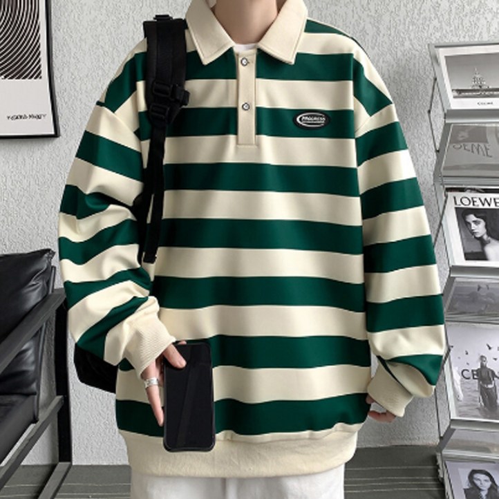 DM 스트라이프 카라 맨투맨