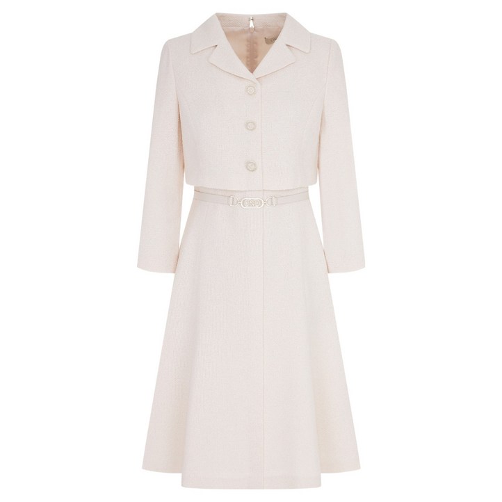 라인어디션 트위드 벨티드 카라 원피스