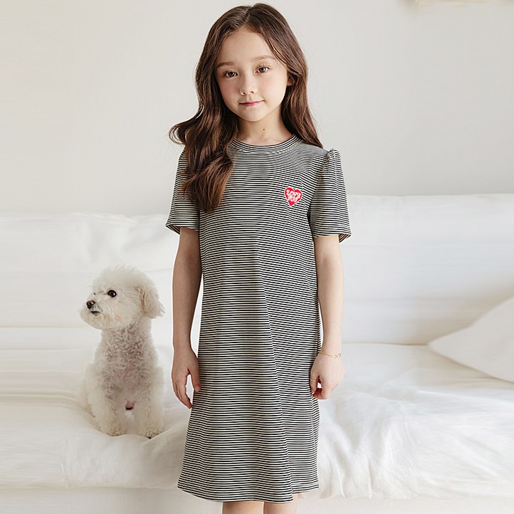 베베쥬 여아용 냉감 통기성 큐피트 스트라이프 원피스