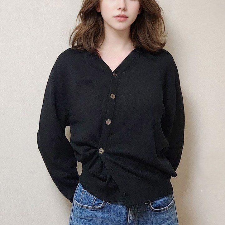 NIVADA 니바다 8005 캐시미어 100 가디건 블랙