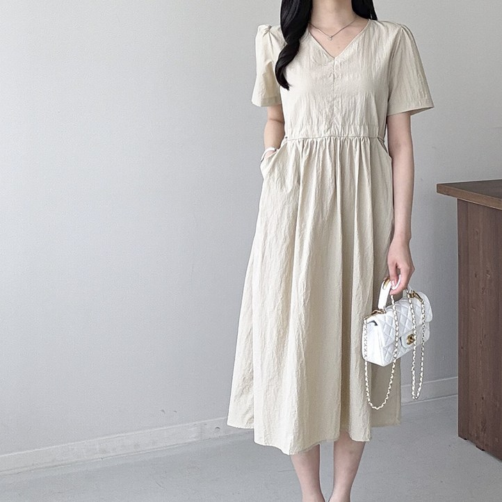 피렌체 아노락 소재 허리스트링 포켓 바스락 원피스