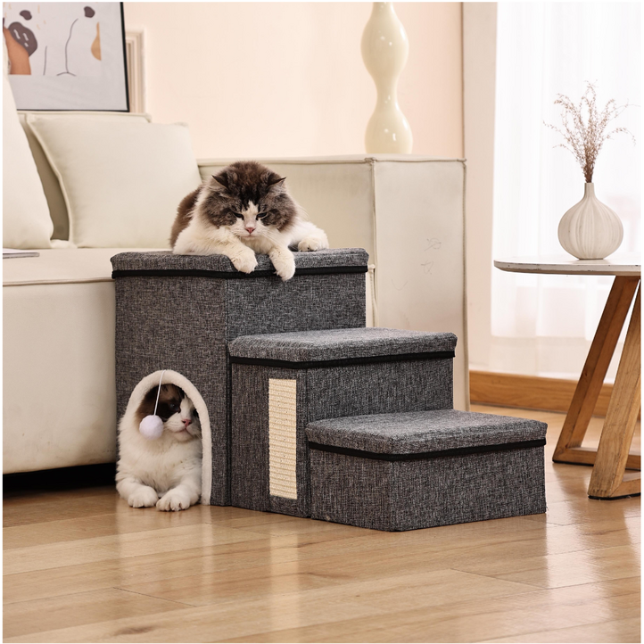 Zebeer 3단 애견 계단 하우스 수납형 미끄럼 방지 접이식 애견 계단