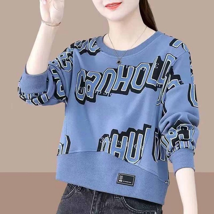 AOKADA 여성 라운드 오버핏 레터링 프린팅 맨투맨 키작녀 가을 긴팔 티셔츠