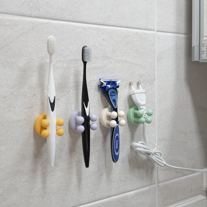 실리콘 칫솔꽂이 공중부양 칫솔걸이 면도기 거치대 2p, 2개, 옐로우