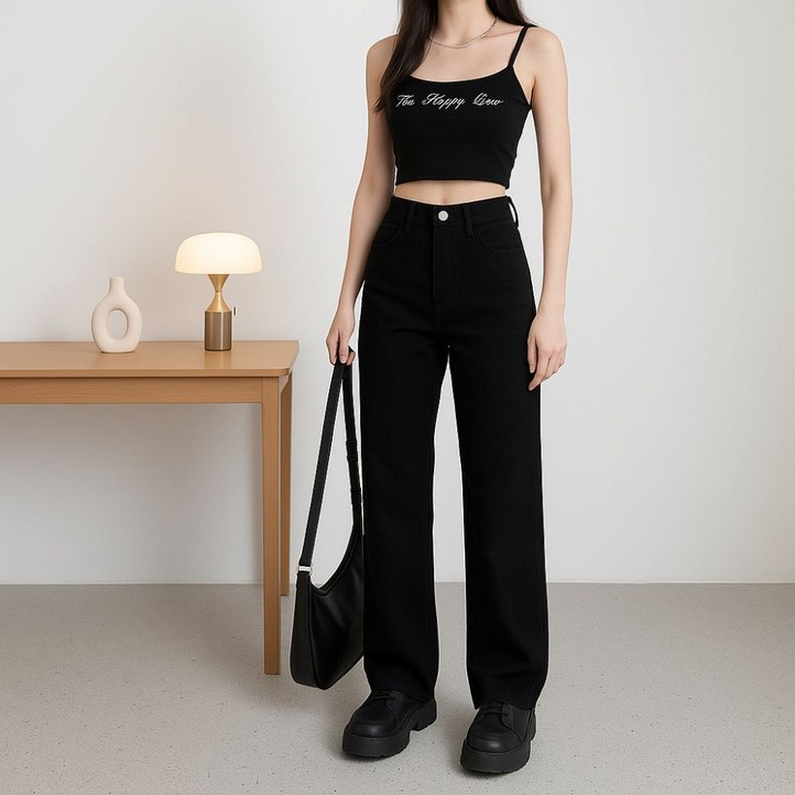 데이진 여성용 일자핏 슬림 청바지 데일리 코튼 바지 빅사이즈까지