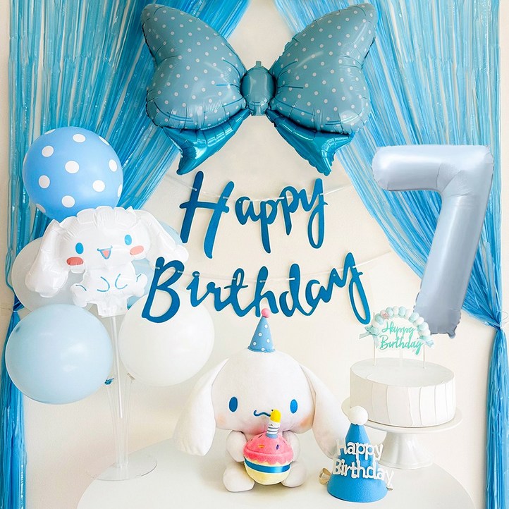 메리파티 시나모롤 산리오 생일풍선 파티 올인원 세트 블루, 1세트