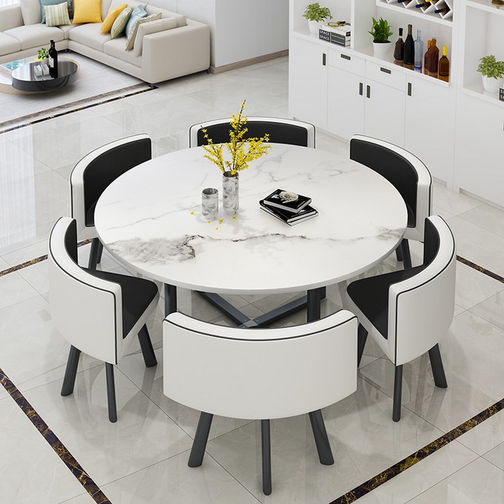 모즈디 1200 원형 식탁 의자 세트 4인용 6인용 다이닝 라운드 카페 티테이블, 02 블랙화이트