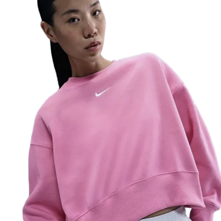국내매장판 나이키 여성 우먼 스우시 플리스 기모 오버사이즈 크롭 맨투맨 스웻셔츠 핑크