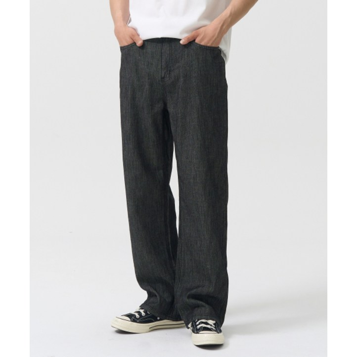 TOFFEE SL01 섬머 데님 와이드 팬츠 BLACK