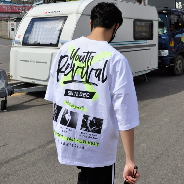 꼰스 남성용 유스 X 리바이벌 오버핏 반팔 티셔츠
