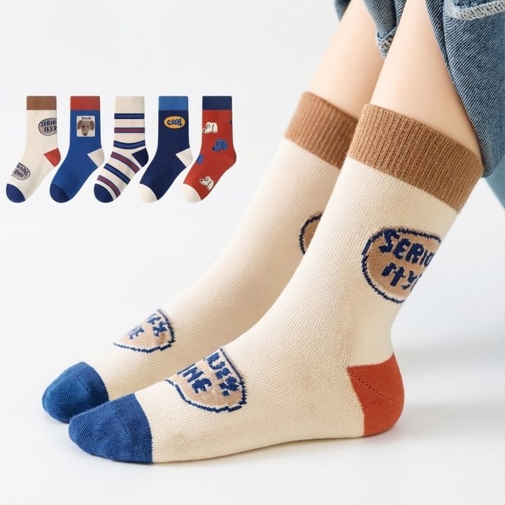 어반바스켓아동용 어린이 쿨독 중목 양말 5켤레 세트