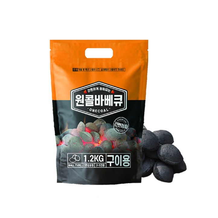 꾸버스 원콜 야자숯 차콜 조개탄, 1봉, 1.2kg 16431559