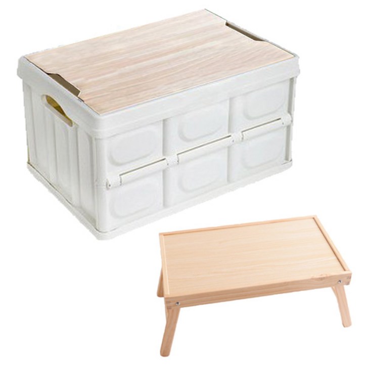 포캠 폴딩박스+나무상판+원목테이블 캠핑테이블 트렁크정리함 캠핑 감성용품 캠핑폴딩박스 수납박스