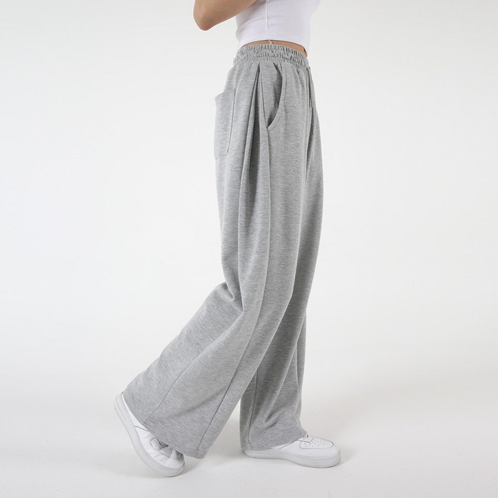 오버나인 여자 여성 특양면 옆턱 롱숏 와이드 트레이닝 팬츠