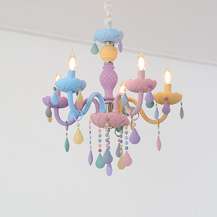LED 샹들리에 5등 식탁조명 촛불 비비드 컬러 도기 마리텔 조명