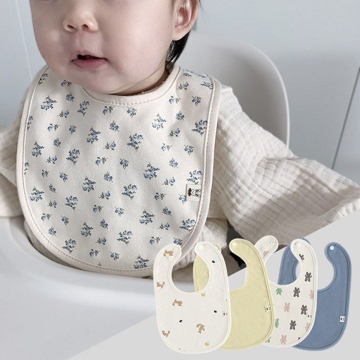 바니블라썸 미세불량 라운드 순면 아기 턱받이 5장 침받이, 1세트, 5개입, 랜덤