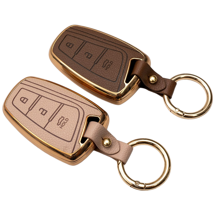 11 현대 제네시스dh 싼타페dm 그랜저hg 호환 자동차 차 키케이스 차량용 스마트키 키홀더 TPU 가죽 키커버, 브라운아이보리, 3버튼TL41