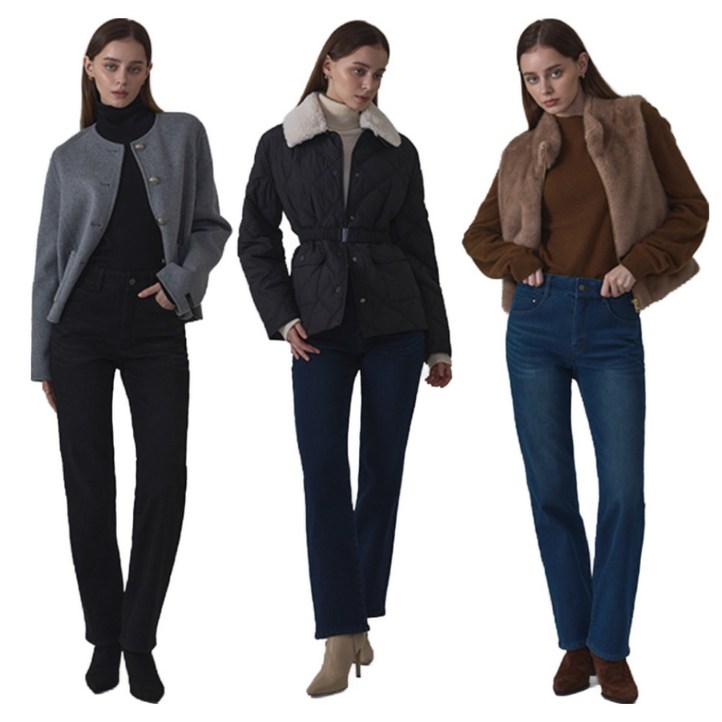 뱅뱅 24FW 여성 겨울 기모 본딩 라이크라 스트레이트 데님