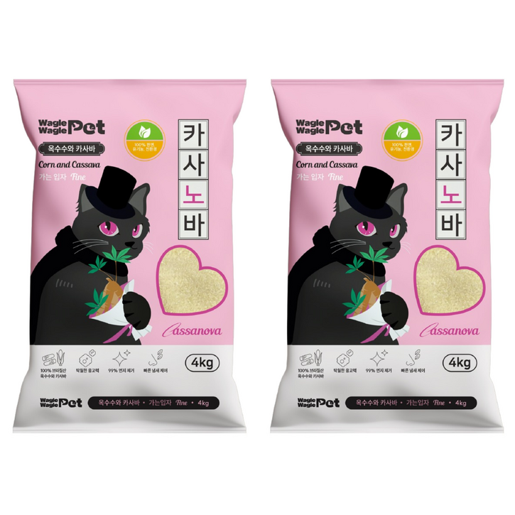 와글와글펫 고양이 카사노바 카사바 모래, 4kg, 2개, 가는입자
