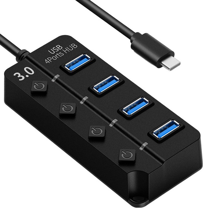 구스페리 USB 3.0 C타입 개별스위치 무전원 4포트 멀티허브 1m, 블랙, 1개 구스페리 USB 3.0 C타입 개별스위치 무전원 4포트 멀티허브 1m, 블랙, 1개