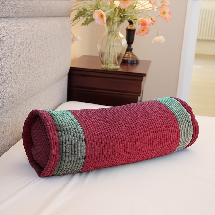 숙면예감 순면 피그먼트 바이오칩 원형 경추베개, 빨강, 1개