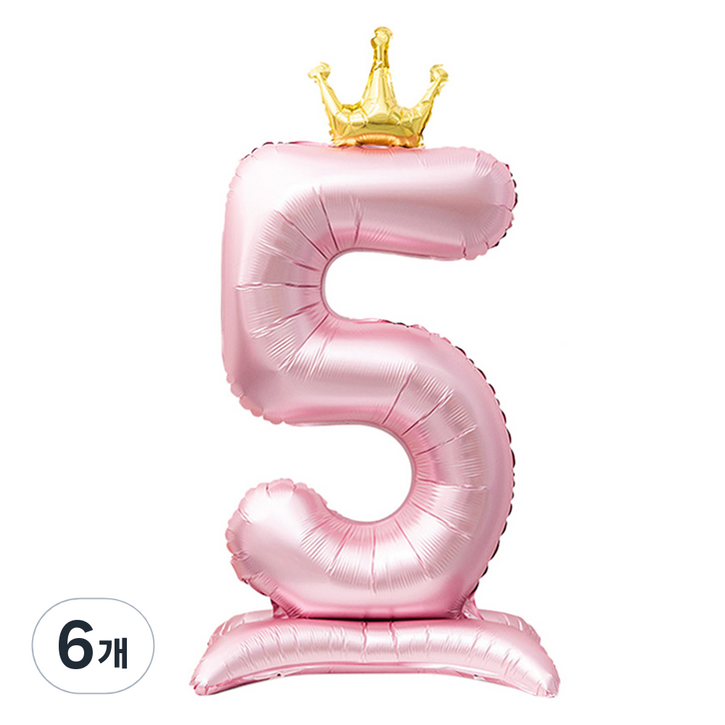 인블룸 대형 왕관 숫자 스탠드 파티풍선 5, 핑크, 6개