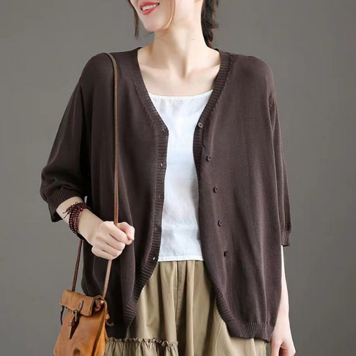 소니오 여성용 루즈핏 7부 니트 가디건