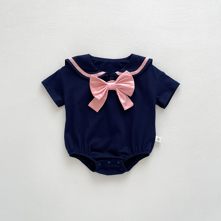 베베니즈 리본타이 카라 반팔바디수트