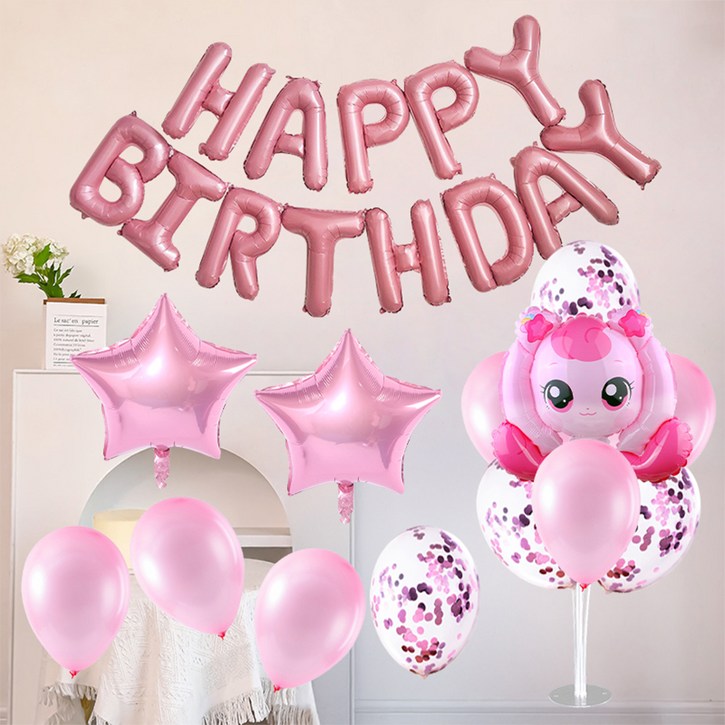 뷰라뷰 캐치 티니핑 하츄핑 해피벌스데이 풍선 세트, 핑크, 1세트