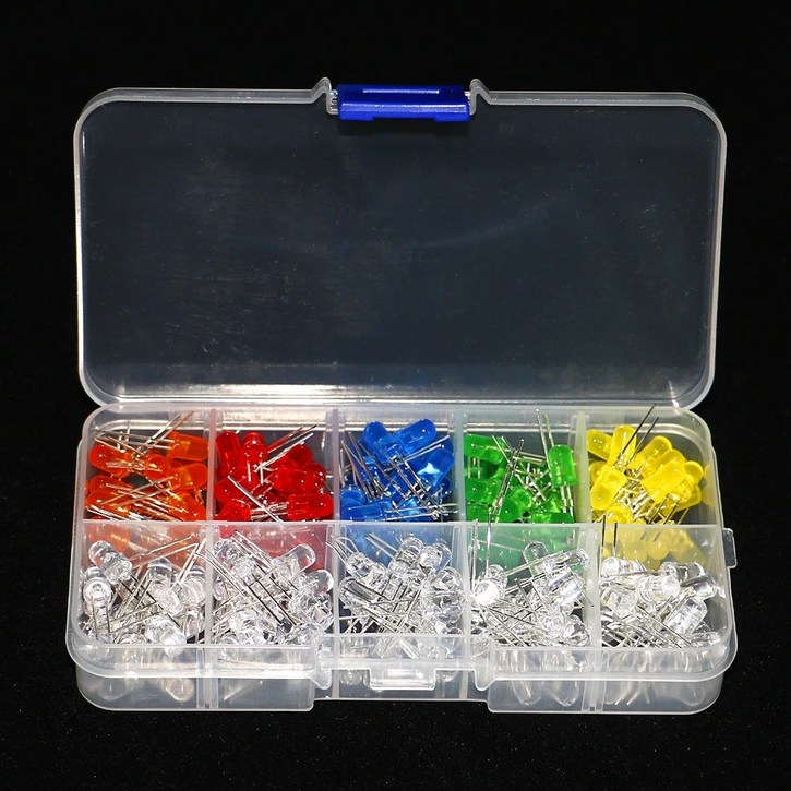 주투에이치앤에스 빌광다이오드 LED 세트  플라스틱 케이스,  5mm 6 컬러 고휘도 LED, 흰색 LED 50개  아두이노 LED 실험 도구 모음, 0.1의 비밀